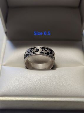Sterling Silver 925 Band Ring with Black Inlay Size 6.5